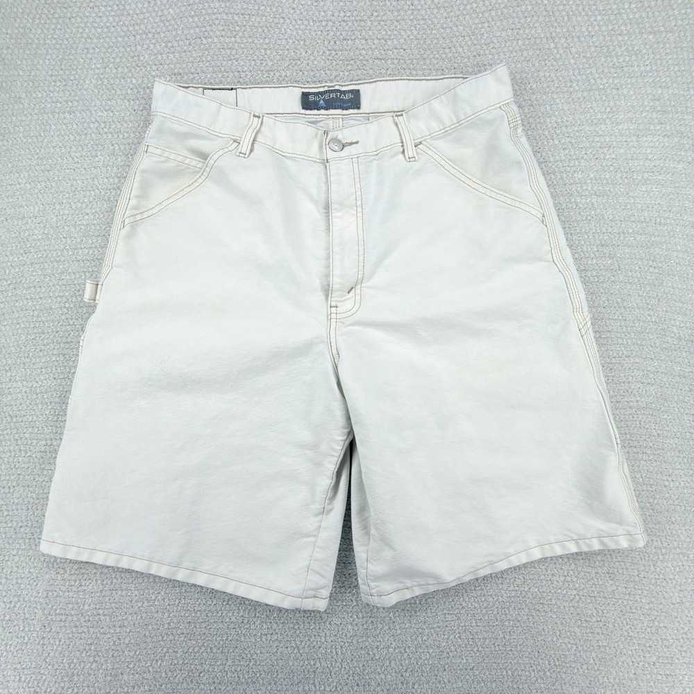 Vintage Levis SilverTab Carpenter Shorts Mens 34 White Utility Pockets Baggy Y2K